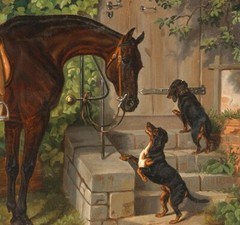 Hound Dog and Horse Oil painting Wall art Giclee Printed on Canvas P3279