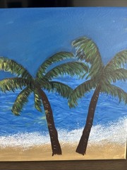 Original Tropical Beach Painting Palm Trees Ocean Canvas Coastal Wall Art