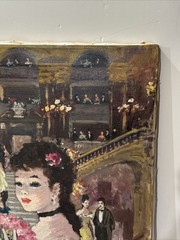 MID CENTURY PAINTING French Opera Ball People Event School Of Paris Large Oil