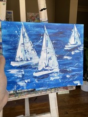 Sailing Boats,paintings on canvas Panel original 8/10, Abstract Seascape