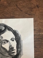 1930s Watercolor Woman Portrait On Paper 9 x 10 Monochrome Blacks Grays