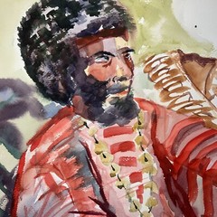 Watercolor Painting African Male Portrait Artist Joan Perry Original Vintage Art
