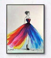 Original Glamorous Woman Art 14×11 Canvas Bold Color Expressionism Painting