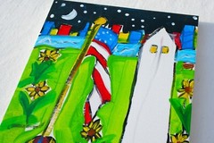 OLE GLORY 5 SUNFLOWERS Jr CHARLIE FAST OUTSIDER POLITICAL FOLK ART AMERICAN FLAG