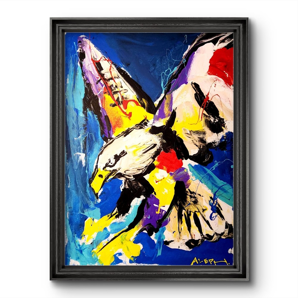 Aleph Original Art Eagle 16×12 Colorful Modern Art Acrylic Painting on Canvas