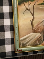African Village Oil On Canvas Painting by J.H Chilungo 17 1/2 x16 1/4 H Framed