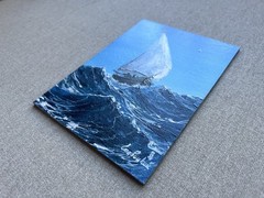 Stormy Sea Sailboat Oil Painting, Original Impasto Ocean Art, Nautical Seascape