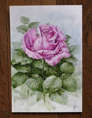 Rose Original Watercolor Painting Floral Artwork Pink Purple Flower Wall Art