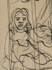 FRANCIS DE ERDELY ANTIQUE MODERN ABSTRACT WOMAN INK DRAWING PAINTING OLD ART 50s