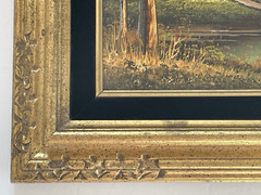 B. Boswell Oil Painting Landscape Barn On River Waterfall Bridge Glowing Sun