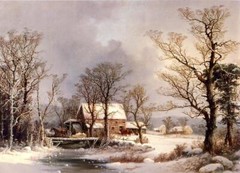 Oil painting George-Henry-Durrie-Winter-in-the-Country-The-Old-Grist-Mill canvas
