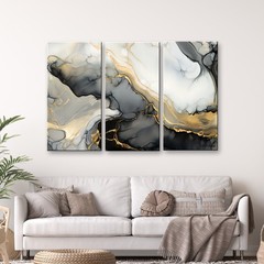 Large Abstract Canvas Painting, Black and Gold Canvas wall art, Framed, Signed