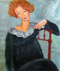 Framed Hand Painted Oil Painting, Modigliani Woman with Red Hair Repro, 20x24in