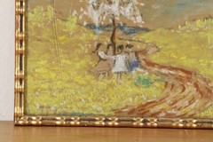 H. FETZER Chalk Drawing 1919 Art Nouveau Children’s Dance in Spring Signed