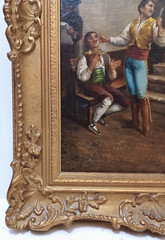 1881 MYSTERY ARTIST SIGNED ORIGINAL OIL on CANVAS EUROPEAN STREET FIGURES FRAMED