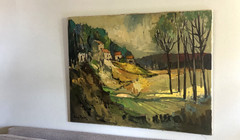 MID CENTURY PAINTING LANDSCAPE VILLAGE MODERNIST OIL HEINZ ROSIEN FAMOUS OIL