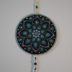 Mandala Dot Art Painting Wall Hanging with blue flower pattern