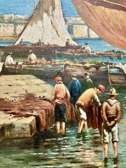 $3600 Original Oil Painting Of Italian Harbor By The Renowned Xavier J. Barile