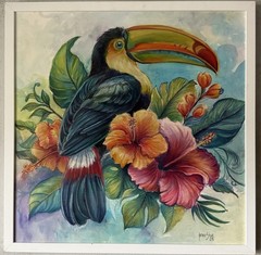 BRUCE STOLL MODERN EXOTIC KEEL BILLED TOUCAN BIRD OIL PAINTING ANIMAL WILD LIFE