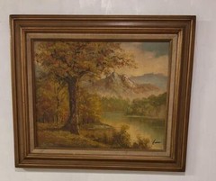 Vintage Oil Painting Signed by Hanson – Mountain Landscape Scene with Original W