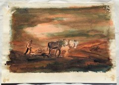 Frantisek Josef Krauz 1904-1976 Olomouc / Watercolour / Ploughing Farmer & Coast
