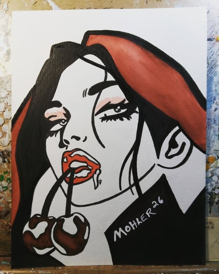 outsider art lowbrow „Cherry Bomb“ 9×12 watercolor on hard paper Mohler