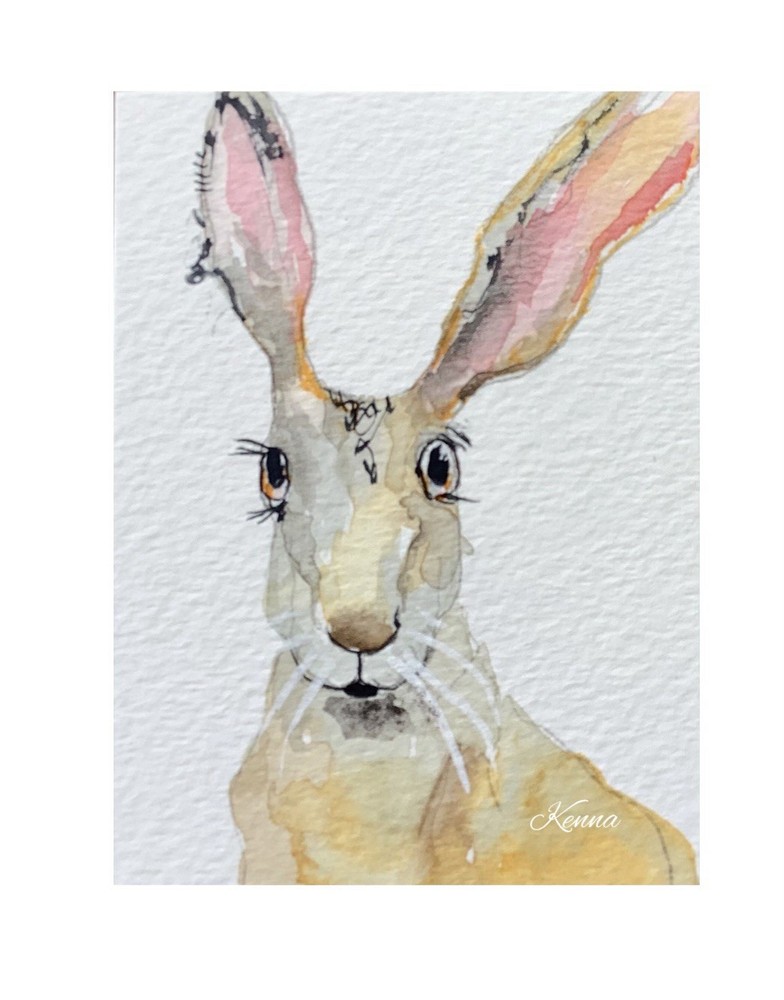Painting Aceo Original Of A Hare by Kenna 2.5” X 3.5” Signed Collector Card