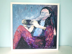 art 828 – Original Oil Painting on Cardboard / 19×19 in/48×48 cm Faceless figure