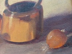 Original 10×14”,22×18 Frame Still Life Copper Tea Kettle W/Onions by Nell Peel