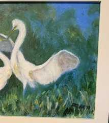 Original Acrylic On Canvas Painting “Two Egrets” Impressionist Green Blue Signed