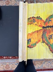 VTG Homemade Folk Window Shade Painting 44”x32” Butterfly Yellow, 1 Of A Kind
