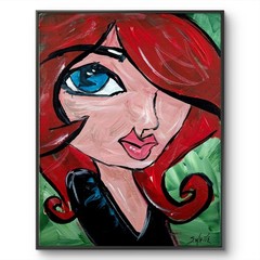 Cartoon Girl 11×14 Original Painting Red Hair Abstract Female Character SWhite