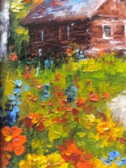 Original Oil Painting in Frame House Forest Hut Miniature 6x4in