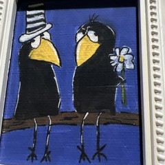 Print Of My Art Crow Raven Love funny,cute,miniature Painting,small, framed