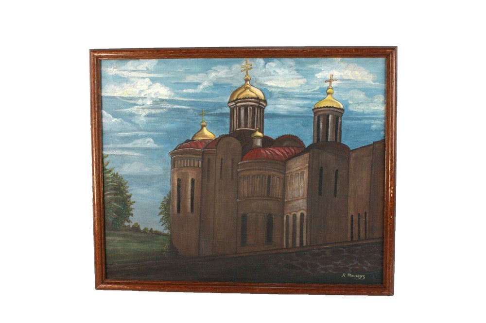 Russian Church Oil Painting Signed R Marcos
