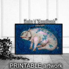 pig fetish tattoo art painting contemporary artist realism farm animal portrait