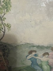 Vtg Signed HLK original oil painting copy of Franz Von Stuck Circle Dancing Old