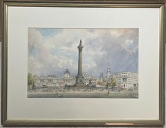 Vintage GEOFFREY JENKINSON ‚Trafalgar Square‘ LONDON City Architecture PAINTING