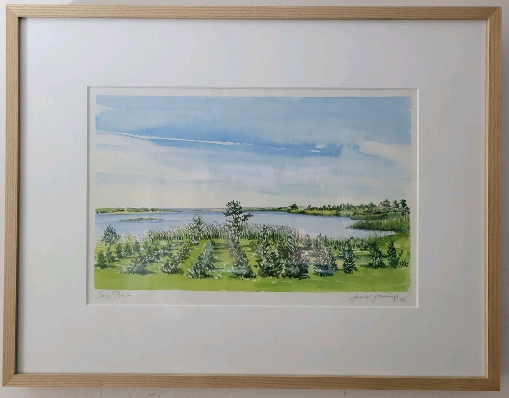 Original Janet Jennings Watercolor “Sagg Pond” 1987 Framed East Hampton 21×16