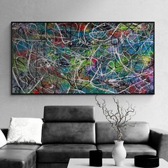 XXL Jackson Pollock Style Colorful Abstract Art Textured Painting 59×30 in