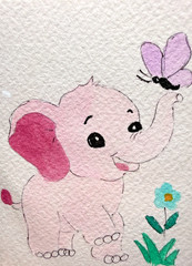 ACEO Original OOAK Signed (Not a Print) „Ellie’s Friend“ Elephant& Butterfly Art