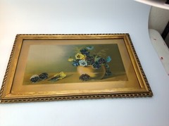 Antique 1894 Le Ray „Peach Blossoms“ litho artwork painting frame F/G