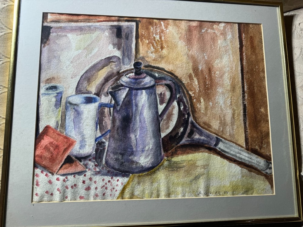 Antique Glaser 1934 „Still Life Scene“ Watercolor Painting – Signed And Framed