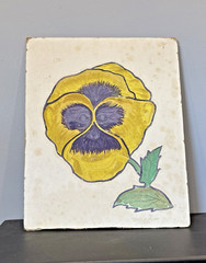 Thomas F Goff Vintage Pansy Human Face Flower Art Painting 17″x 13.75″ Cardboard
