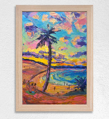 Original Painting 8×12 Acrylic on Paper Beach Sunset Landscape Impressionist Art