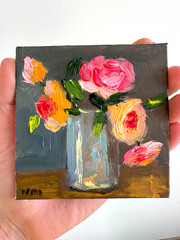 Rose Oil Painting Original Flowers Art Impasto Still Life Small Canvas Wall Art