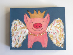 Pink Princess Flying Pig – Acrylic Painting on Gallery Wrapped Canvas – Fine Art