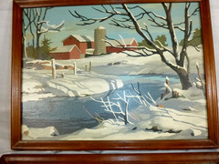 Pr Vtg 60s Paint By Number Paintings Craft Master Winter on The Farm 16×12″