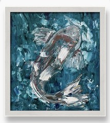 Koi Fish Pond Art Impressionist Pond Original Oil Painting Framed Decor 8×8.5”