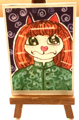ACEO Print “Catrina “ cat fantasy art, cat people, anthropomorphic,cat girl